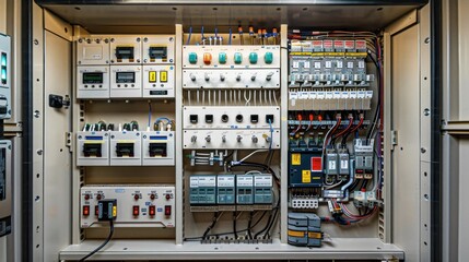 Electrical Panel Close-up: Complex Wiring and Components
