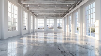 Fototapeta premium Spacious Loft Interior with City Views: Modern Industrial Design