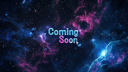 Coming Soon Poster Design with Vibrant Nebula and Starry Galaxy Backdrop