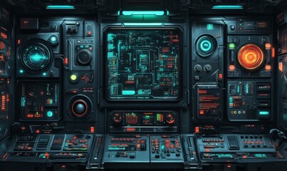 Obraz premium Science Fiction Wallpaper with Multicolored, Advanced Tech Panels.