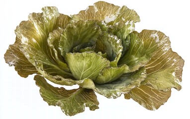 Obraz premium A leafy green cabbage head isolated on clear white background