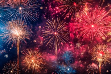 Obraz premium Fireworks burst brightly over the night sky, celebrating joy and unity during a festive occasion