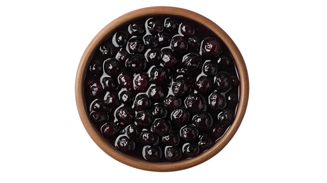 Sweet Blueberry Preserves in Wooden Bowl, Dark Background