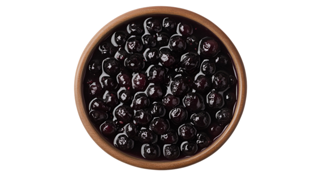 Sweet Blueberry Preserves in Wooden Bowl, Dark Background