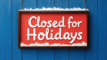 closed for holidays concept. Closed sign decorated with snow, indicating holiday closure.