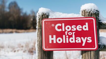 closed for holidays concept. Closed sign in snowy landscape indicating holiday closure.