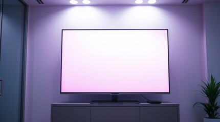 Modern television display with pink background in a stylish interior