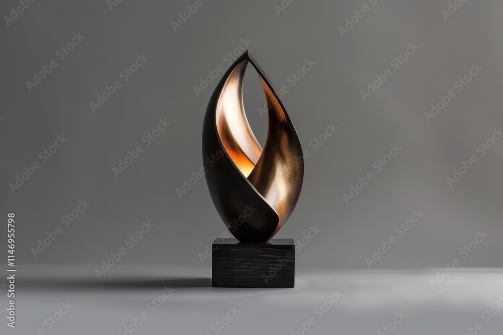 Aufkleber Unique abstract metal sculpture with elegant curves illuminated softly on a neutral background highlighting artistry and craftsmanship