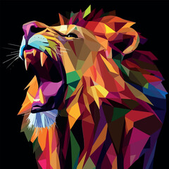 Colorful Low Poly Roaring Lion Vector illustration