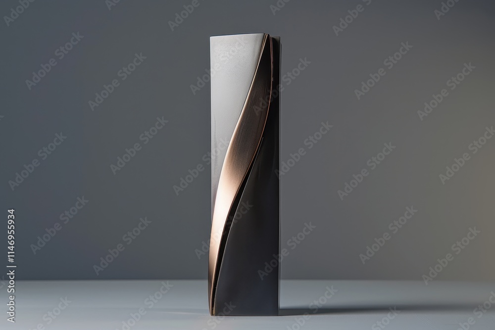 Aufkleber unique abstract metal sculpture with elegant curves illuminated softly on a neutral background highl