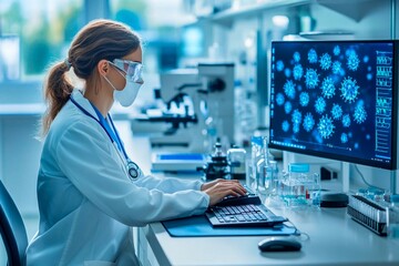 Scientist conducts research in modern laboratory focused on virus examination and analysis