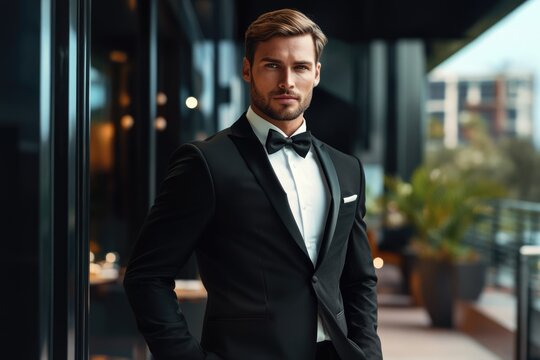 Handsome man wear black suit  Handsome man wear black suit