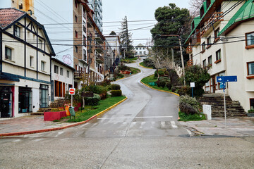 Road zigzagging up between buildings