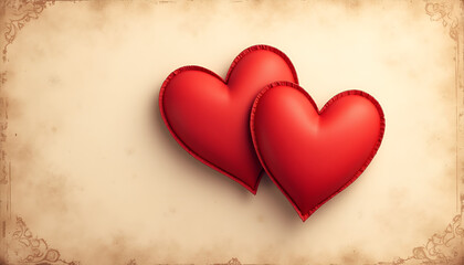 Fototapeta premium Two red heart shapes on a textured background