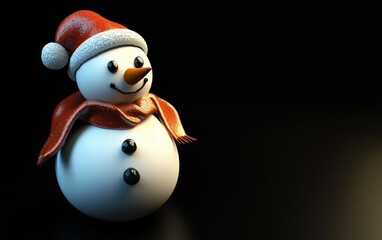 3D cute Snowman on black background