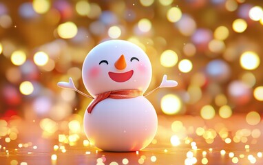 Obraz premium 3D cute Snowman on bright christmas background