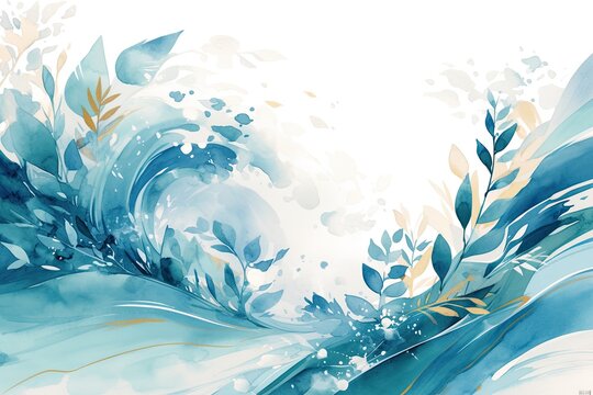 Dynamic ocean wave crashing with vibrant shades of blue and white, capturing the power and beauty of nature in an abstract depiction