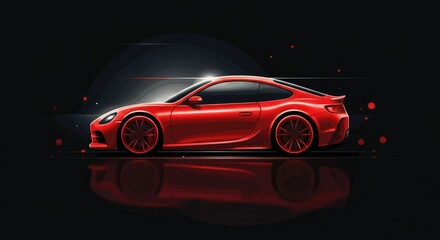 Naklejka premium Sleek red sports car on dark background, showcasing its modern design and aerodynamic features