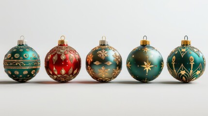 A collection of beautifully designed Christmas ornaments showcasing vibrant colors and intricate patterns, perfect for holiday-themed decorations, festive marketing materials, or seasonal cards,