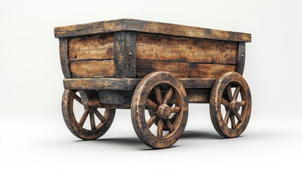 Antique wooden cart isolated on white background.