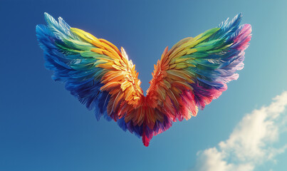 Fototapeta premium Celebrating lgbtq pride month with colorful rainbow wings in a bright sky symbolizing equality and empowerment