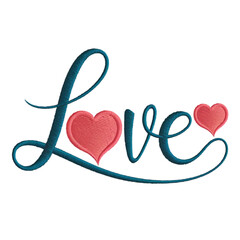 A embroidery script spells out the word love with the letters elegantly looping around a central heart shape. © Joanna Redesiuk