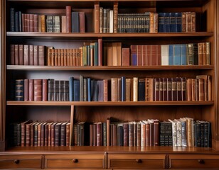 Generated image  traditional oak wood bookcase filled with a variety of hardcover books