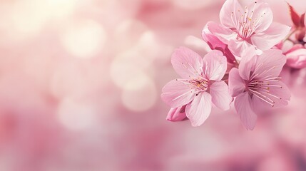 Soft pink cherry blossoms on a blurred sakura background, close-up shot, Minimalist style