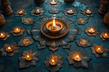 Decorative Candles on Floral Base at Night