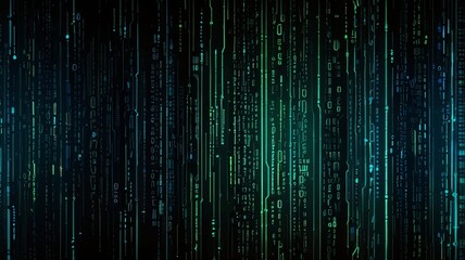 Abstract Digital Matrix with Falling Green Code