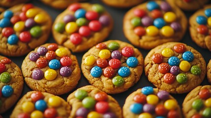 Fototapeta premium Closeup view of cookies with colorful candy toppings