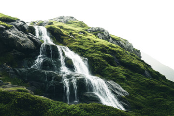 Obraz premium a Waterfall on a green mountain isolated on a transparent background 