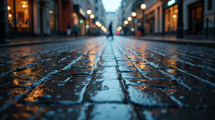 Rain-soaked empty street after rain