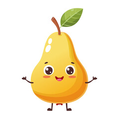 Cute pear vector character. Juicy ripe fruit in cartoon style for packaging design and prints.
