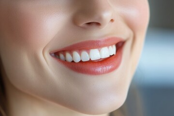 Fototapeta premium Close-up of a happy patient smiling confidently, showing perfectly white teeth