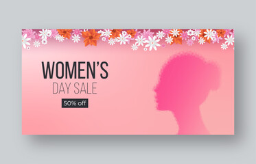 International Women's Day illustration, March 8 Women's Day sale banner social media web banner template