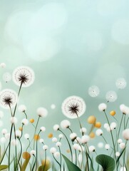 Dandelion Wishes Spring Meadow - Soft, dreamy dandelions, delicate blooms, gentle breeze, serene nature, springtime joy.