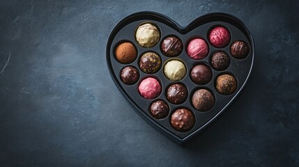 Heart-shaped box filled with assorted gourmet chocolates.