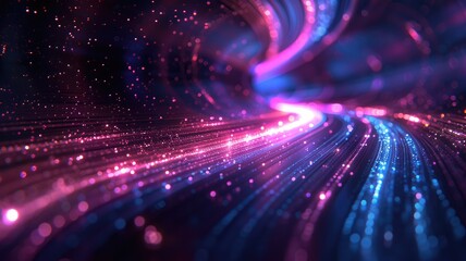 Obraz premium Explore a captivating abstract technology background featuring vibrant colors and dynamic light patterns. Ideal for creative projects, digital art, and modern designs.
