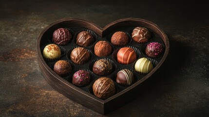 Obraz premium Heart-shaped box filled with assorted chocolate truffles.