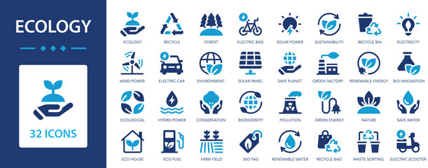 Ecology icon set. Green energy and Ecology symbol collectiom. Recycle, nature, wind power, sustainabilit © Jan