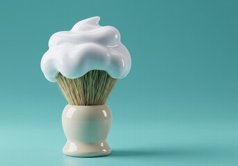 A clean shaving brush lathered with soap, elegantly placed on a light turquoise background, symbolizing grooming and classic self-care routines