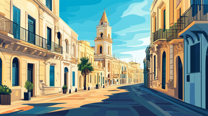 Obraz premium Illustration, Cityscape of Lecce in Puglia, Italy. Touristic advertisement poster. Promotional touristic poster. Beautiful city in Italy. Must-see tourist travel destination.