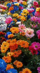 Many different colorful flowers.