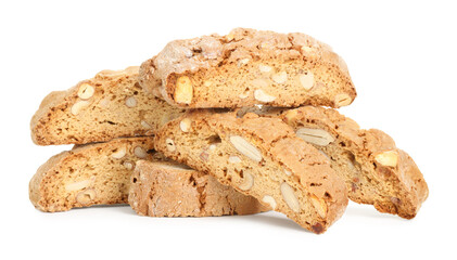 Traditional Italian almond biscuits (Cantucci) isolated on white