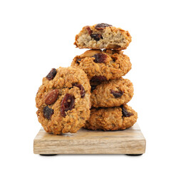 Delicious oatmeal cookies with dried cranberries and nuts isolated on white