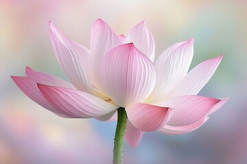 Close-up of a pink lotus flower, with a soft and dreamy pastel-colored background