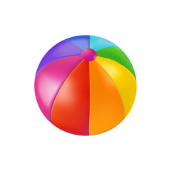 Rainbow beach ball for pool or island ocean. Inflatable balloon for circus clown. 3d summer water party kid toy element. Sea swimming beachball, multicolor striped bauble object. Vector design element