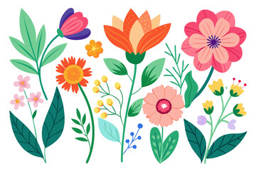 set of colorful flowers