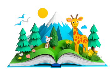 Open Storybook with Forest Scene | Children’s Adventure, Animal Illustration